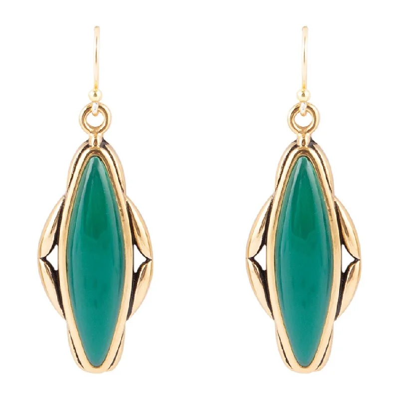 Best hoop earrings with geometric pendants for a modern, chic appeal-Green Onyx Elongated Bronze Earrings