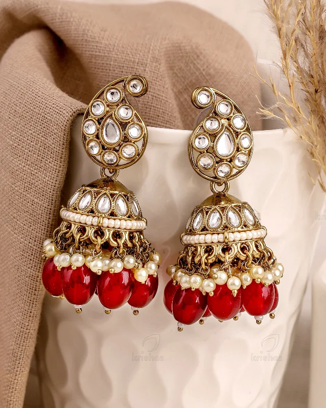 Hoop earrings with polished silver finish for a shiny, modern appeal-Dhwaji Kundan Jhumki-M