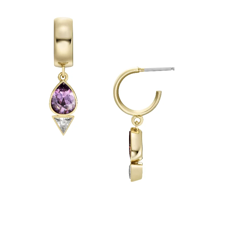 Best hoop earrings with geometric shapes for a modern and artistic appeal-Fossil Women's Ear Party Amethyst Purple and Clear Crystal Hoop Earrings