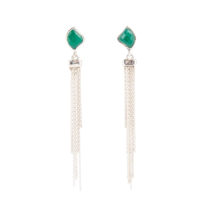 Hoop earrings with infinity loop designs for a continuous and eternal shape-Fringed Green Onyx Earring