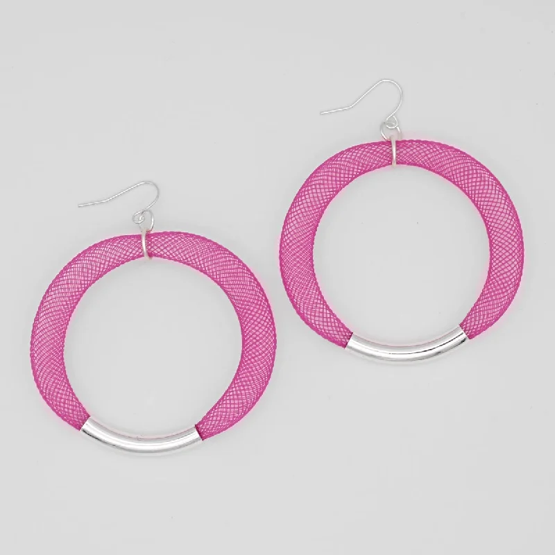 Hoop earrings with twisted metal designs for a dynamic and modern style-Fuchsia Mesh Hoop Earring