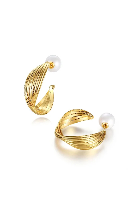 Best hoop earrings with baroque pearls for a luxurious and elegant vibe-Golden Wave Hoop Earrings