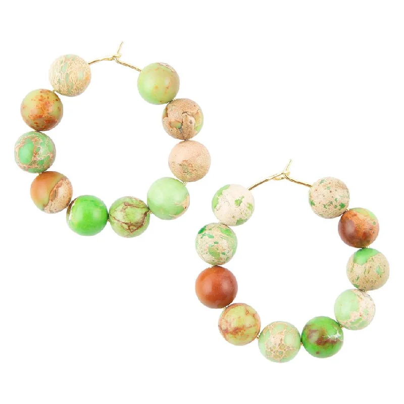 Best hoop earrings with delicate chain details for a trendy and stylish design-Green Jasper Stone Slide Hoop Earrings