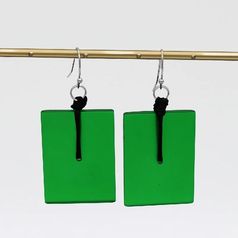 Hoop earrings with rhinestone-studded rims for a glamorous touch-Green Rectangle Dangle Earrings