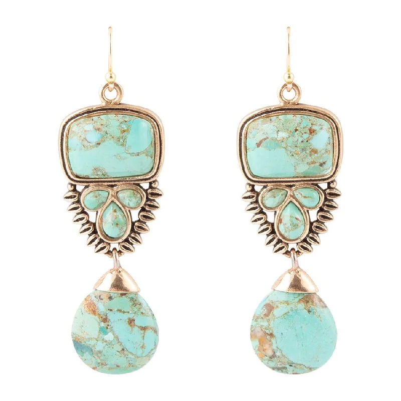 Lightweight hoop earrings for comfortable and all-day wear-Imara Blue Turquoise and Golden Statement Earrings