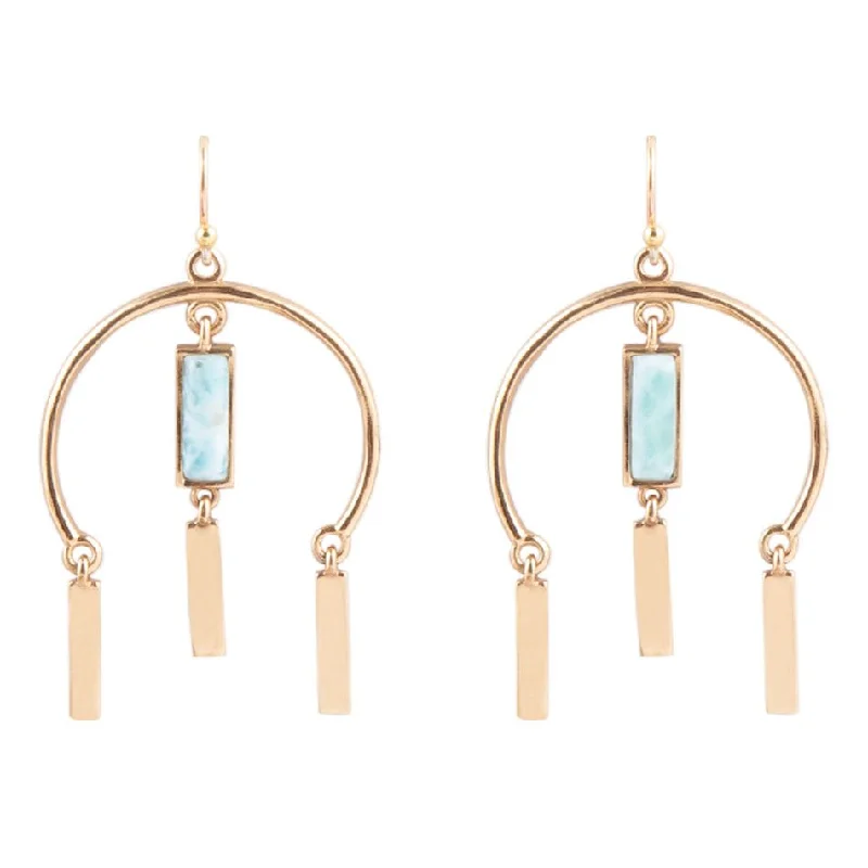 Best hoop earrings with braided leather for a rustic, stylish finish-Blue Larimar Bar Golden Statement Earrings