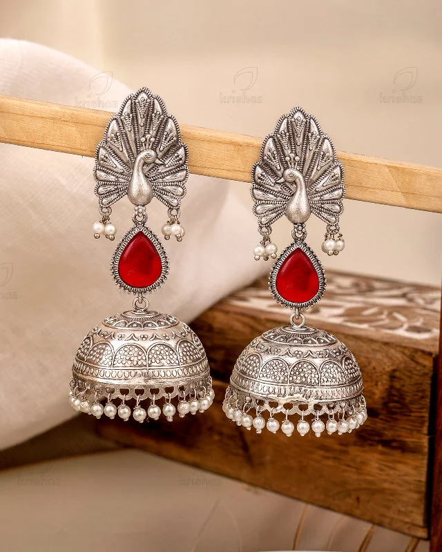 Hoop earrings with artistic filigree designs for an intricate, delicate finish-Mayuri Jhumki Earrings