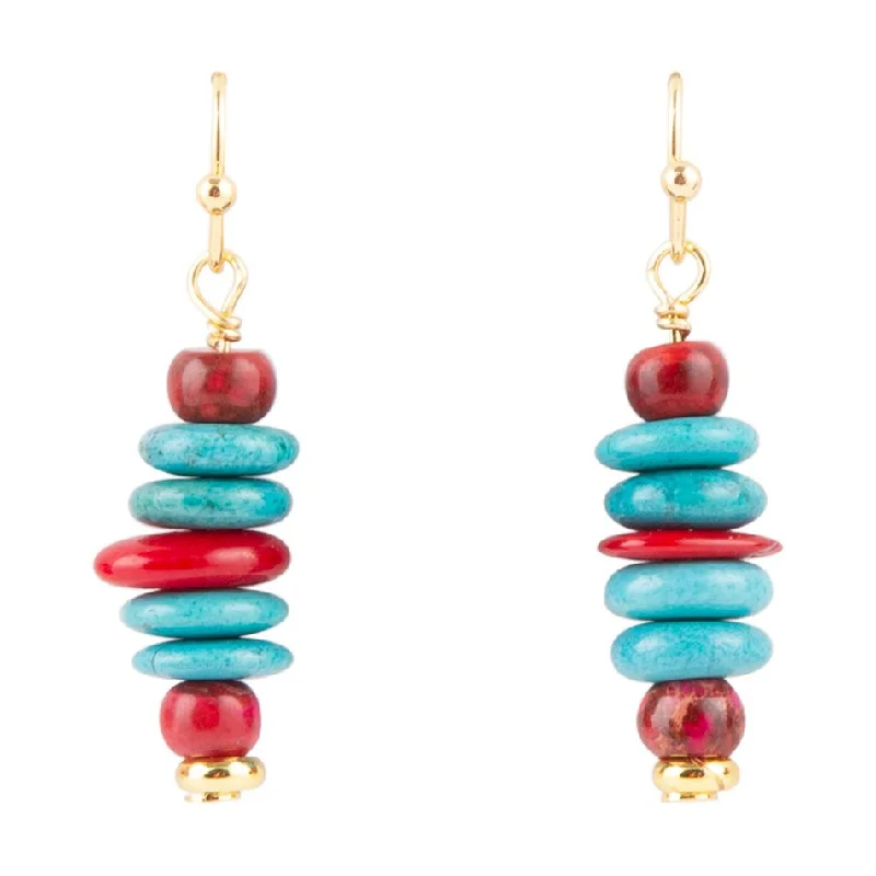 Best hoop earrings with matching bracelets for a coordinated jewelry set-Mija Turquoise and Magenta Stack Earrings