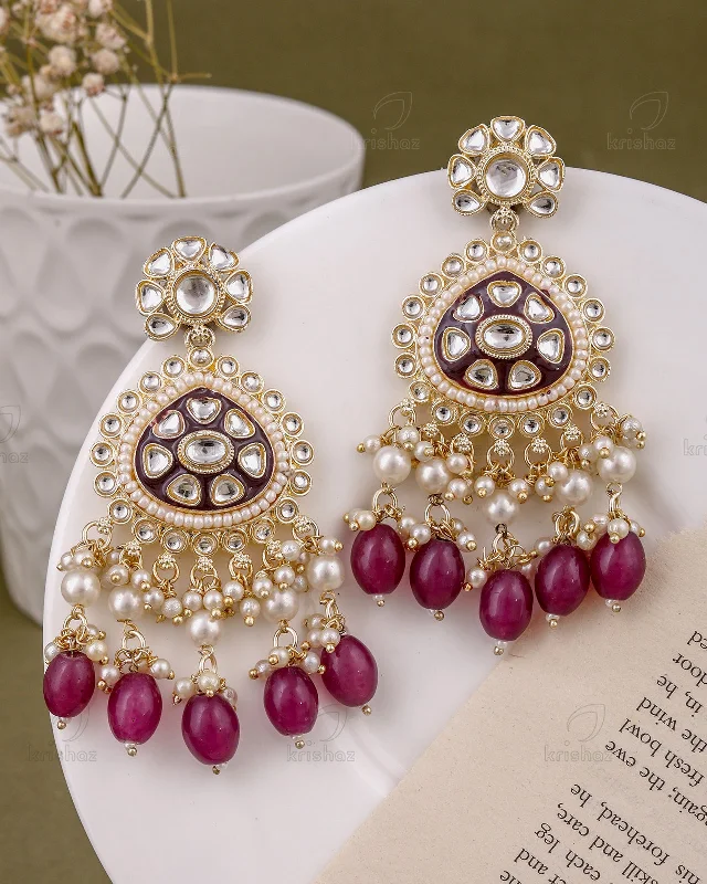 Hoop earrings with oversized pearl accents for a statement-making look-Milap Kundan Danglers-M