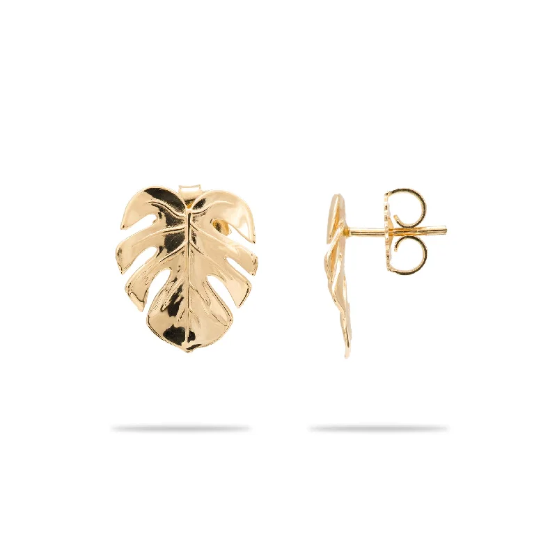 Hoop earrings with rhinestone embellishments for a glamorous and sparkling look-Monstera Earrings in Gold - 15mm