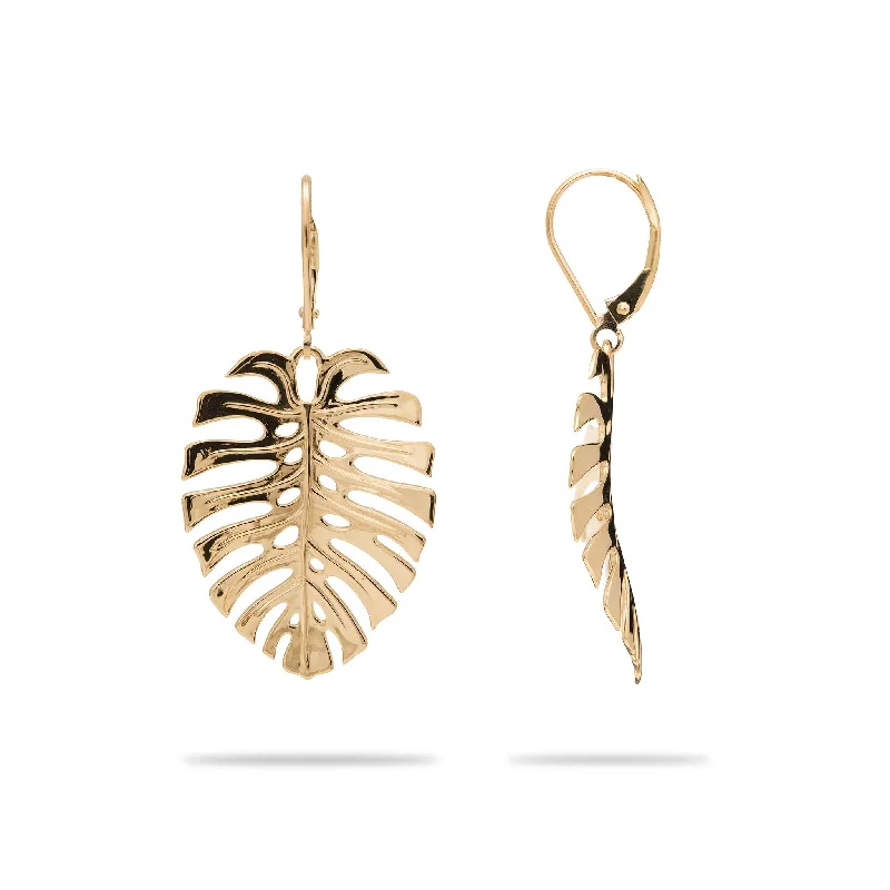 Best hoop earrings with geometric hexagon shapes for a modern, angular look-Monstera Earrings in Gold - 30mm