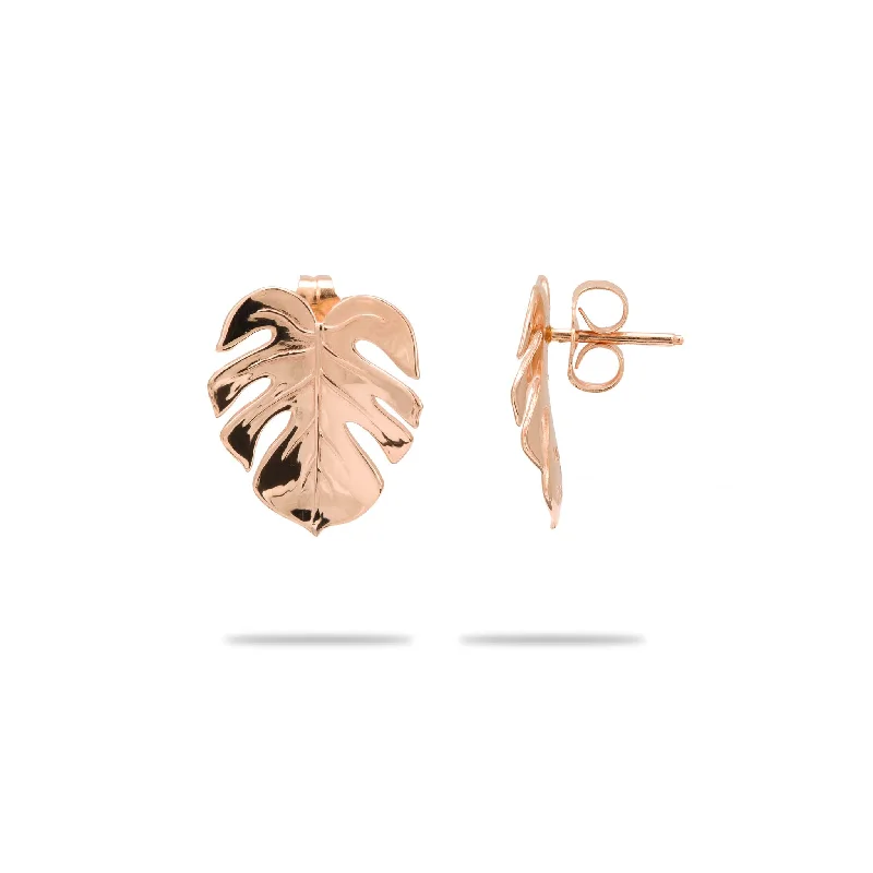 Hoop earrings with removable pendants for a versatile and customizable accessory-Monstera Earrings in Rose Gold - 15mm