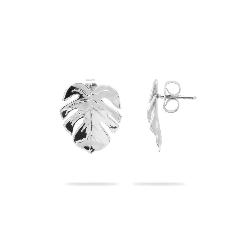 Best hoop earrings with detachable studs for a versatile and adjustable accessory-Monstera Earrings in White Gold - 15mm