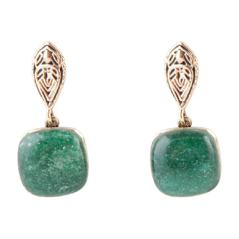 Hoop earrings with braided patterns for a detailed and textured finish-Ornate Green Aventurine and Bronze Earrings