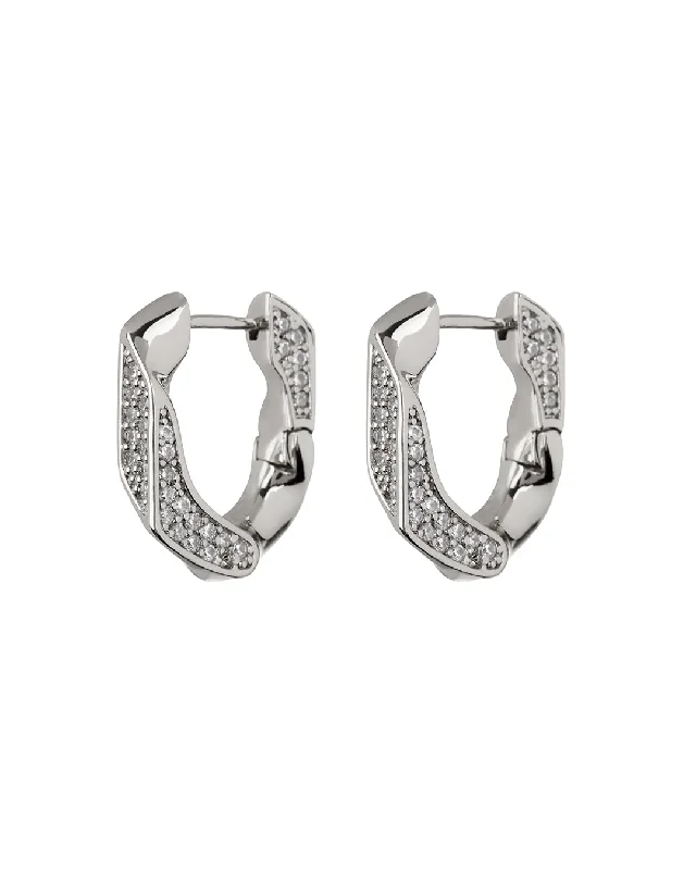 Best hoop earrings with geometric shapes for a modern and artistic appeal-Pave Cuban Link Hoops- Silver