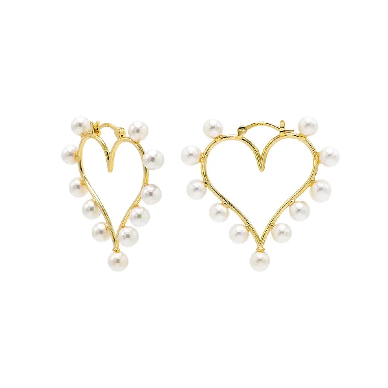 Hoop earrings with oversized designs for a bold, fashion-forward statement-Pearl Rimmed Heart Shape Hoop Earring