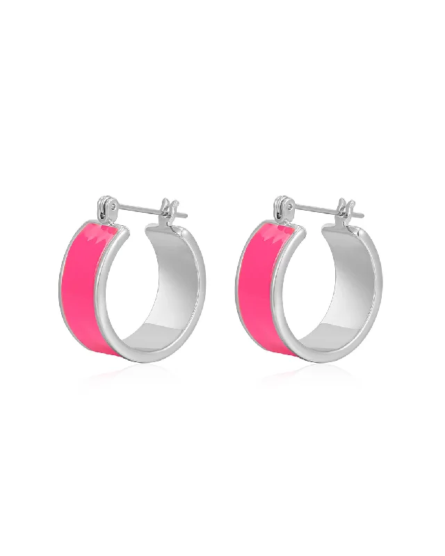 Best hoop earrings with snake chain details for a sleek and modern touch-Positano Hoops- Hot Pink- Silver