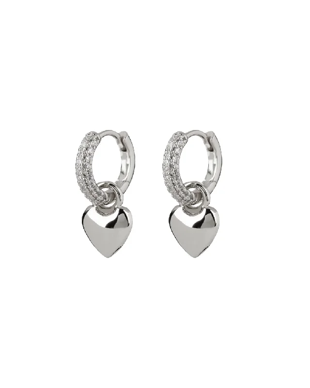 Best hoop earrings with butterfly motifs for a playful and whimsical appearance-Puffy Heart Huggies- Silver