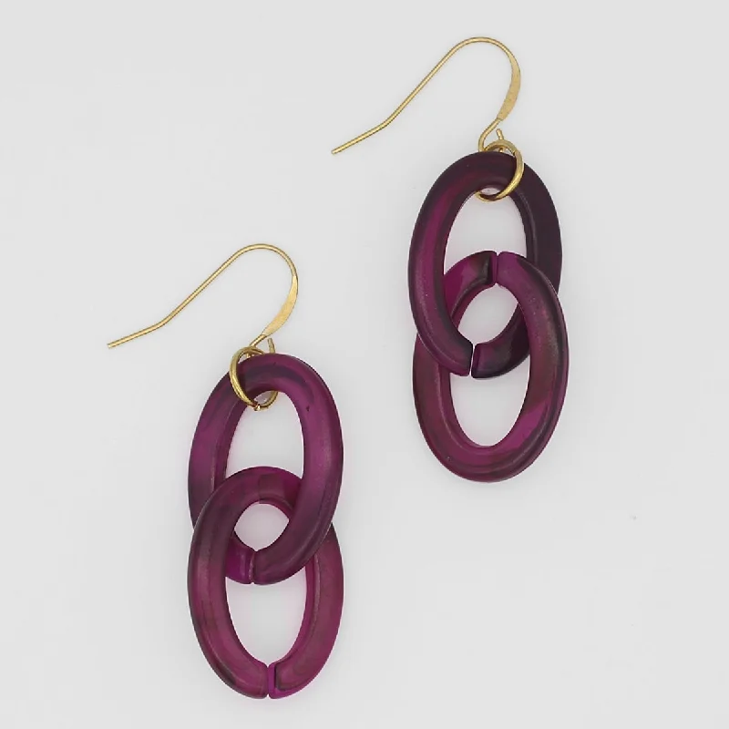 Best hoop earrings with hammered gold for a rustic yet elegant look-Purple Resin Link Earring