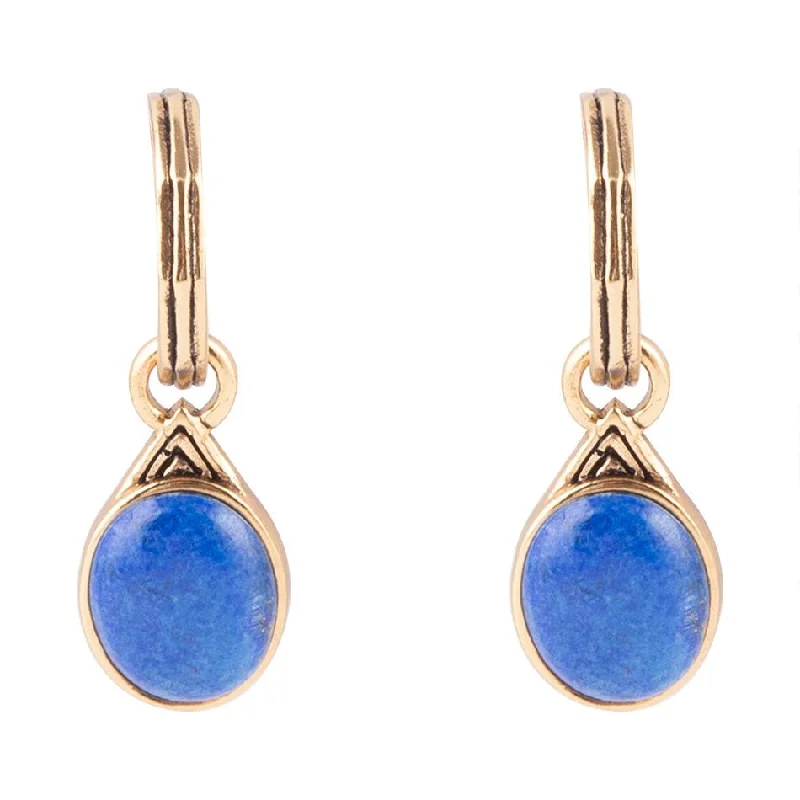 Hoop earrings with heart-shaped frames for a romantic and feminine look-Nova Half-Hoop Blue Lapis and Golden Earrings