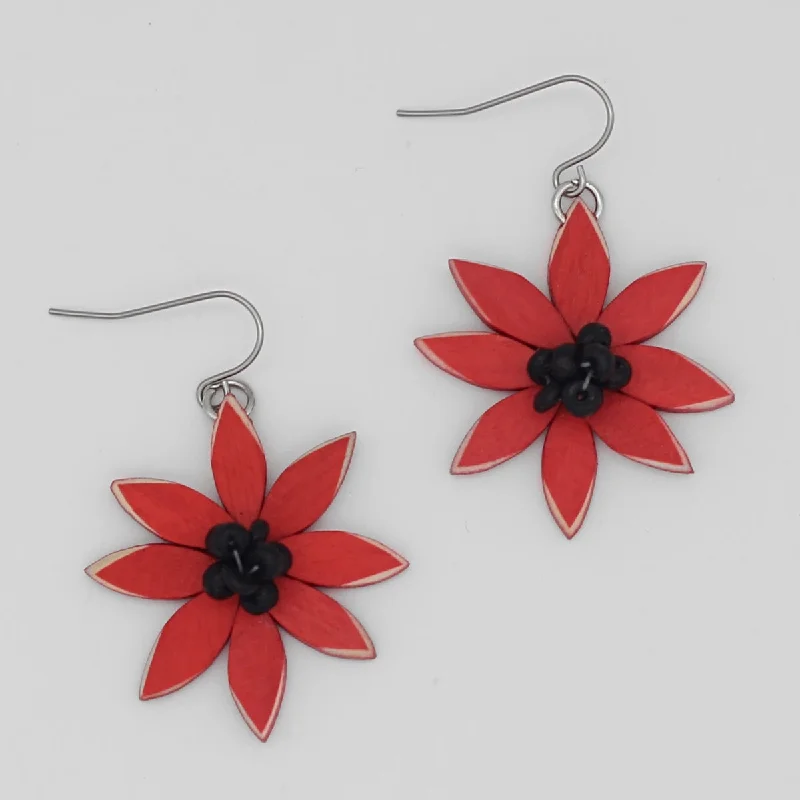 Hoop earrings with twisted leather for a chic and modern boho look-Red Amaya Flower Earrings