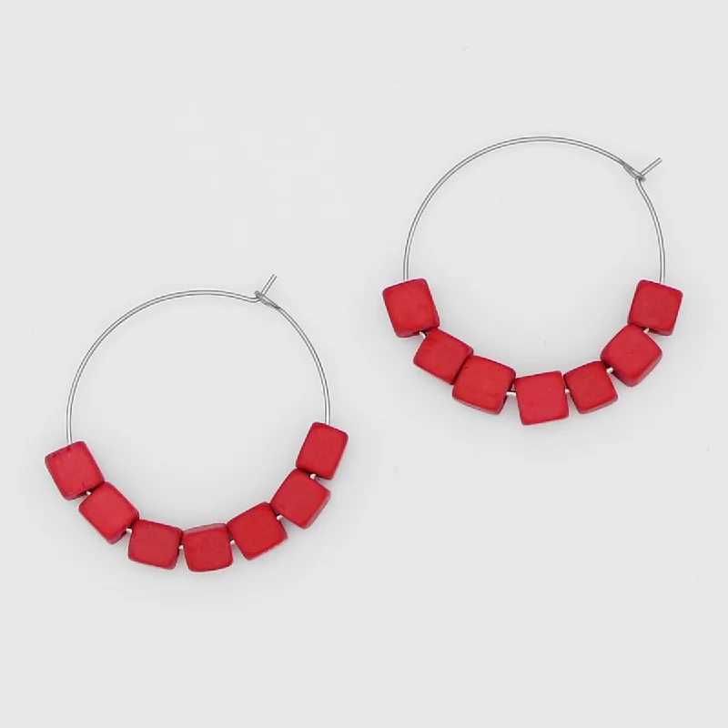 Classic hoop earrings with a thin profile for a sleek and subtle style-Red Cubist Hoop Earring