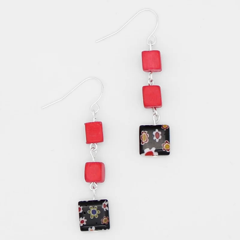 Hoop earrings with luxe velvet finishes for a rich and luxurious touch-Red Floral Drop Earring