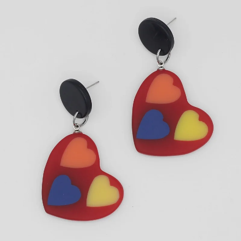 Best hoop earrings with gemstone accents for a colorful and elegant appearance-Red Multi-Color Fanciful Heart Earrings