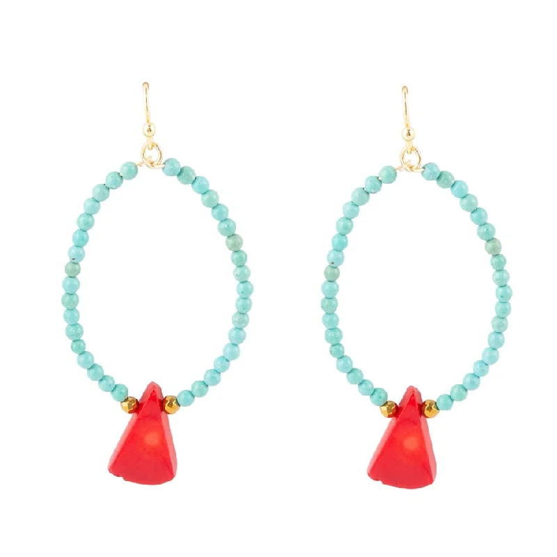 Medium hoop earrings for an everyday look with the perfect balance of style-Red River Turquoise and Coral Drop Earring