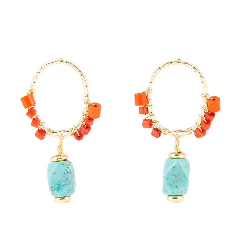 Hoop earrings with open designs for a modern, lighthearted vibe-Red River Turquoise and Coral Post Earrings