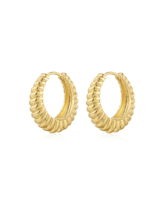 Hoop earrings with spiral designs for a dynamic and fluid look-Ridged Marbella Hoops- Gold