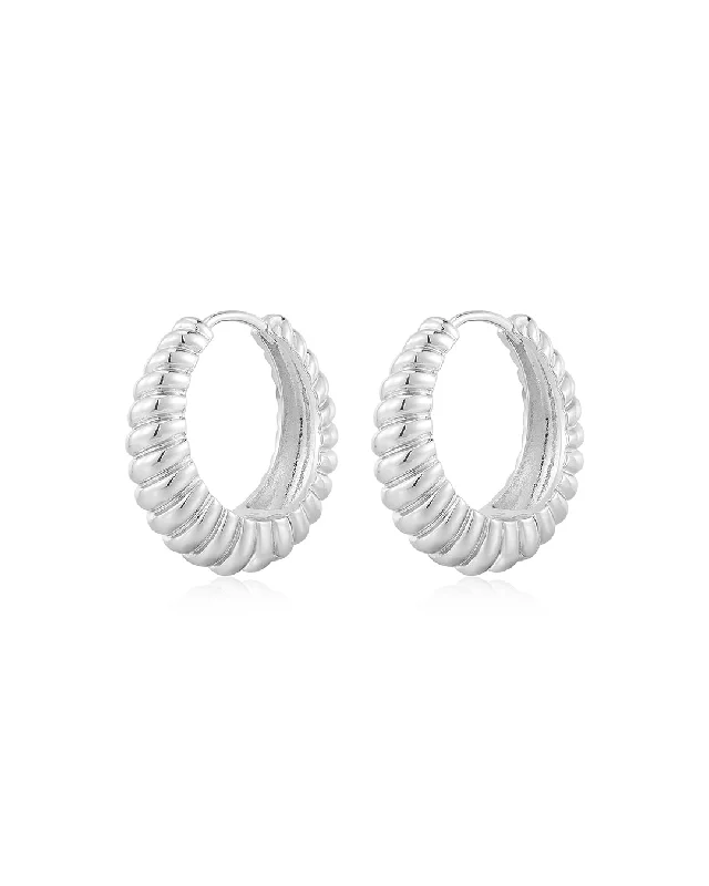 Hoop earrings with floral motifs for a feminine and nature-inspired look-Ridged Marbella Hoops- Silver