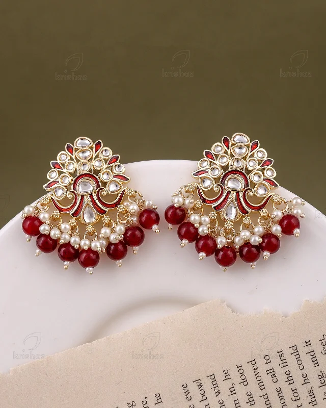 Hoop earrings with faceted crystals for added sparkle and shine-Ridhah Kundan Studs-M