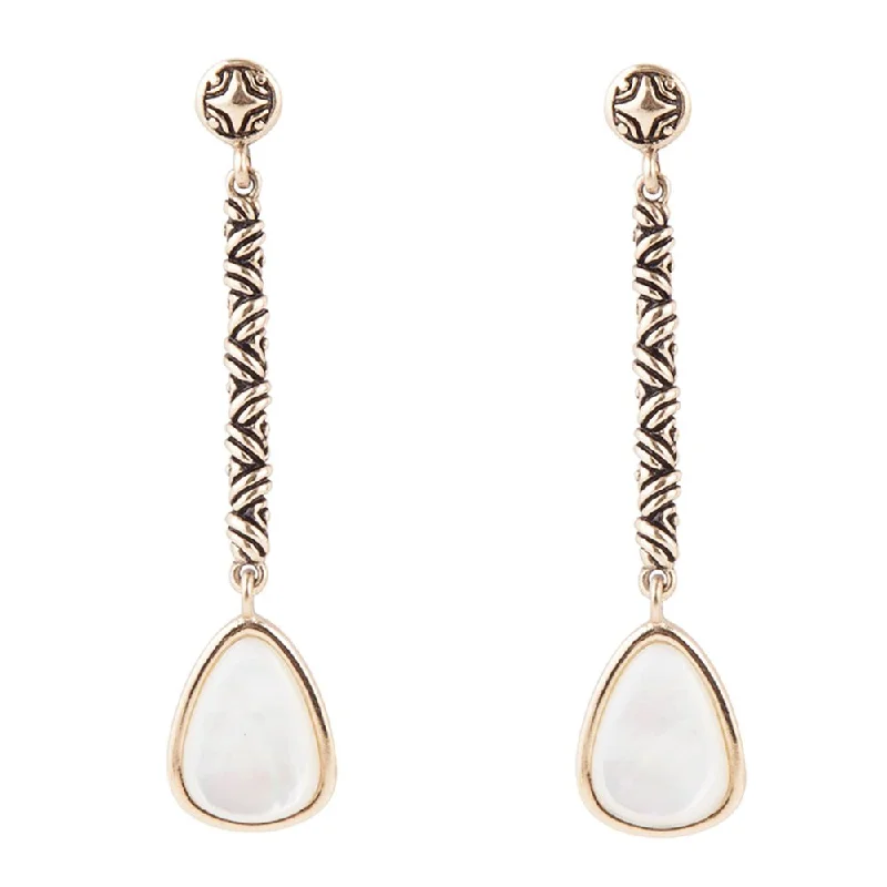 Best hoop earrings with minimalist designs for a clean and modern aesthetic-Drops of White Mother of Pearl Golden Linear Earrings