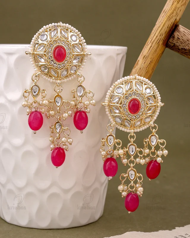 Hoop earrings with stacked layers for a bold and textured design-Rohini Kundan Danglers-M