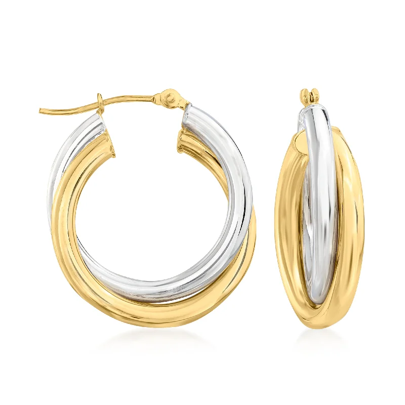 Best hoop earrings with vintage rhinestone embellishments for a retro-glam effect-Ross-Simons 14kt 2-Tone Gold Hoop Earrings