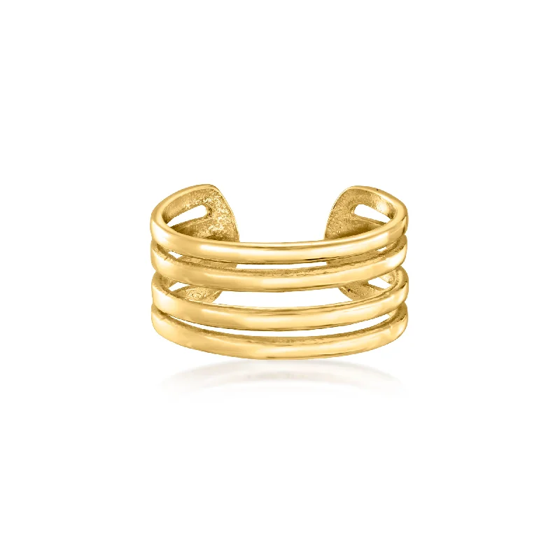 Hoop earrings with stacked layers for a bold and textured design-Ross-Simons 14kt Yellow Gold 3-Row Single Ear Cuff