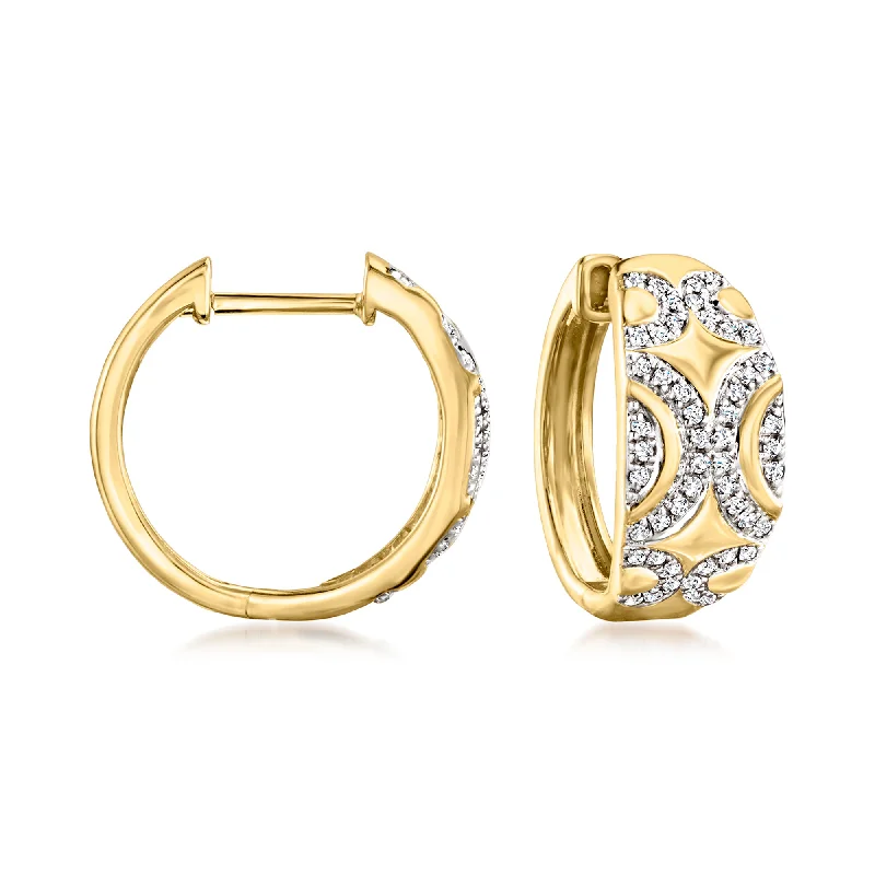 Best hoop earrings with hammered gold for a rustic yet elegant look-Ross-Simons Diamond Huggie Hoop Earrings in 18kt Gold Over Sterling