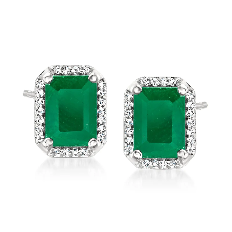 Hoop earrings with gold accents for a warm, elegant statement piece-Ross-Simons Emerald and . Diamond Earrings in 14kt White Gold