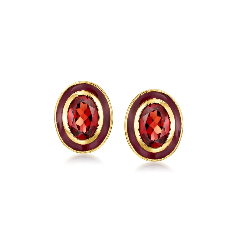 Hoop earrings with removable pendants for a versatile and customizable accessory-Ross-Simons Garnet and Burgundy Enamel Earrings in 18kt Gold Over Sterling