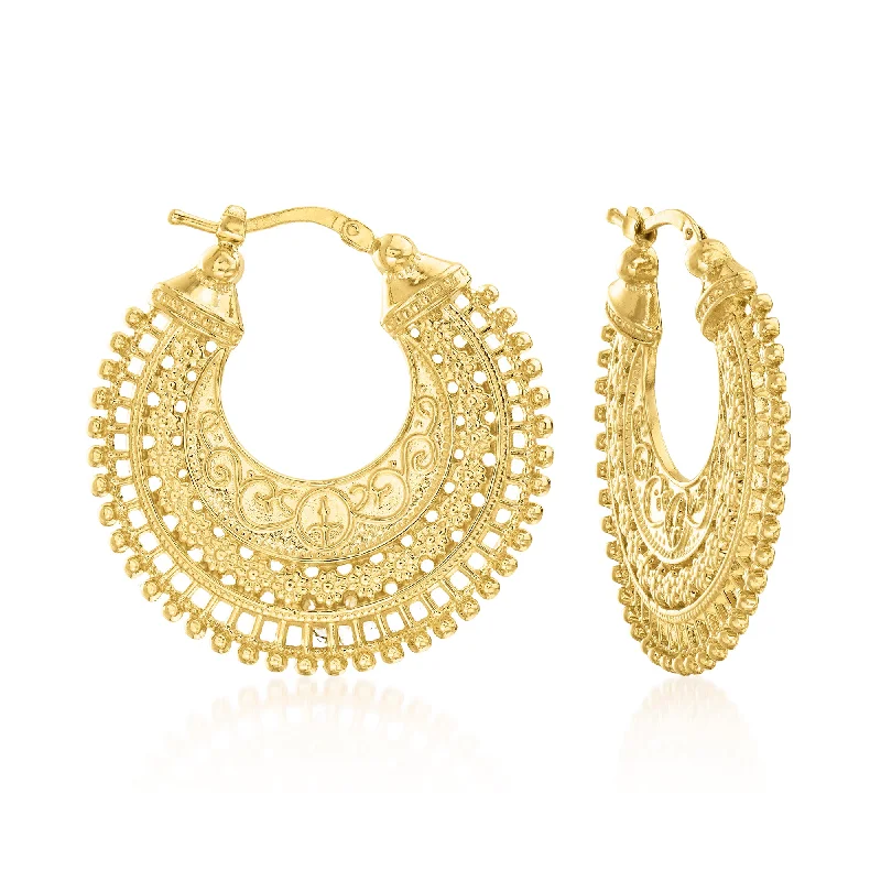 Best hoop earrings with minimal embellishments for a sleek and modern look-Ross-Simons Italian 18kt Gold Over Sterling Embellished Hoop Earrings