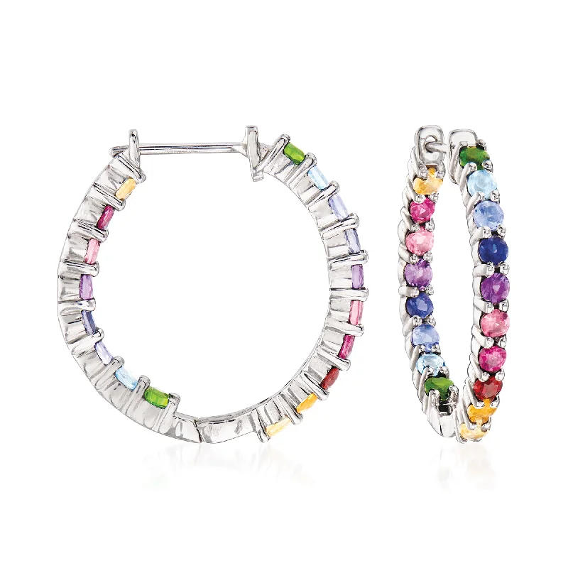 Best hoop earrings with custom engravings for a personalized and meaningful gift-Ross-Simons Multi-Gem Hoop Earrings in Sterling Silver