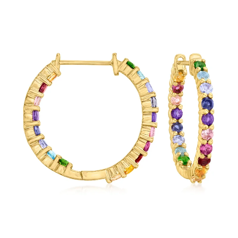 Best hoop earrings with hammered gold for a rustic yet elegant look-Ross-Simons Multi-Gemstone Inside-Outside Hoop Earrings in 18kt Gold Over Sterling