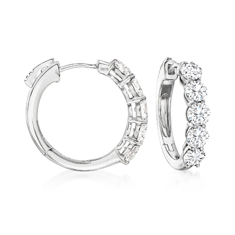 Best hoop earrings with snake chain details for a sleek and modern touch-Ross-Simons Round Brilliant-Cut Diamond 5-Stone Hoop Earrings in 14kt White Gold