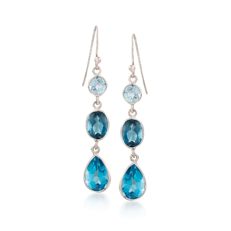 Best hoop earrings with turquoise stones for a bohemian-inspired vibe-Ross-Simons Tonal Blue Topaz Linear Earrings in Sterling Silver