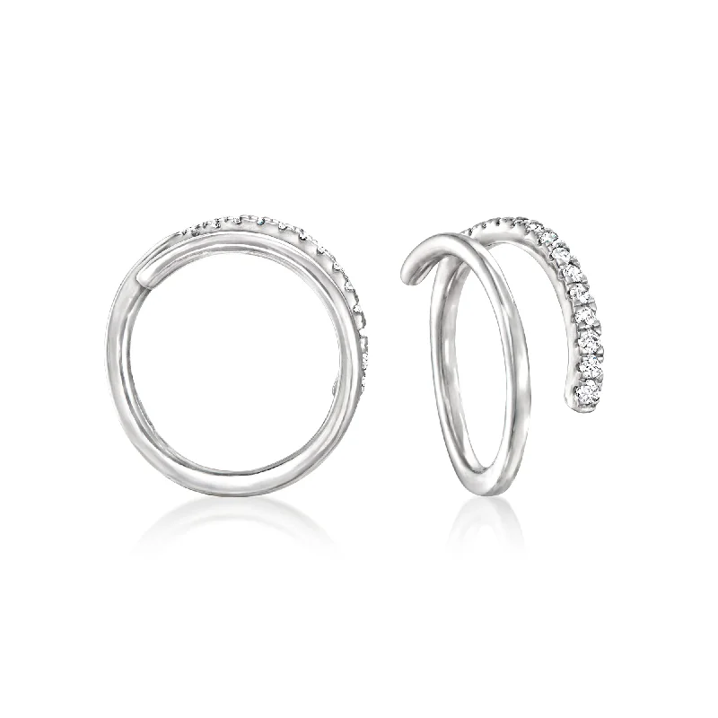 Hoop earrings with abstract shapes for an artistic and creative touch-RS Pure by Ross-Simons Diamond Spiral Hoop Earrings in Sterling Silver