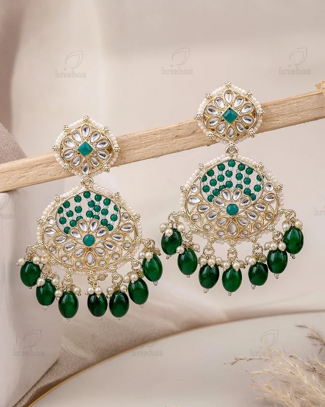 Hoop earrings with hammered textures for a boho-chic and rustic vibe-Saanjali Kundan Danglers-M