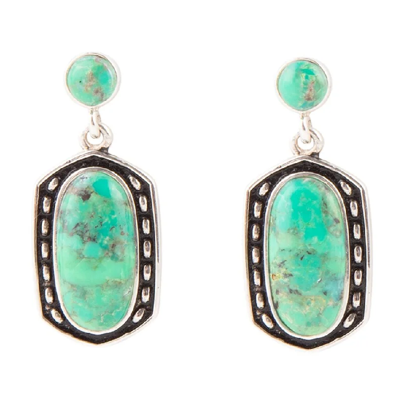 Hoop earrings with artistic filigree designs for an intricate, delicate finish-Shielded Lime Turquoise and Sterling Silver Earrings