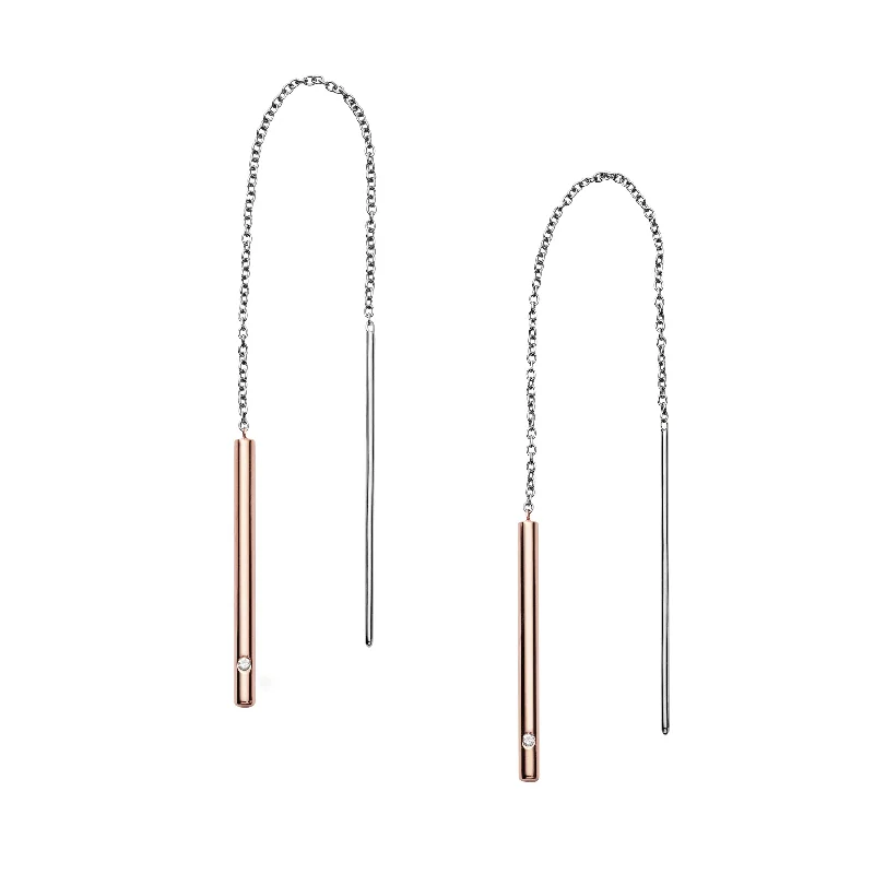 Lightweight hoop earrings for comfortable and all-day wear-Skagen Women's Kariana Two-Tone Threader Earrings