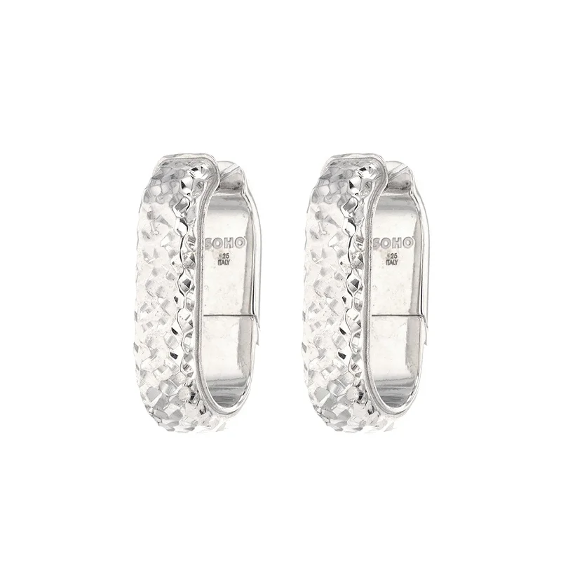 Hoop earrings with a matte finish for a sleek and sophisticated appearance-Sterling Silver Hammered Huggie Earrings